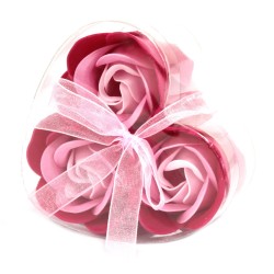 Set van 3 zeepbloemen hartvormige doos - roze...