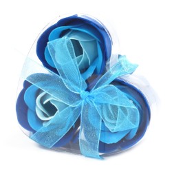 Set mit 3 Herz-Schachtel-Seifenblumen - Blaue...