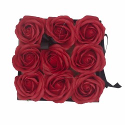 Geschenkbox - Seifenblume 9 Rosen rot - quadratisch