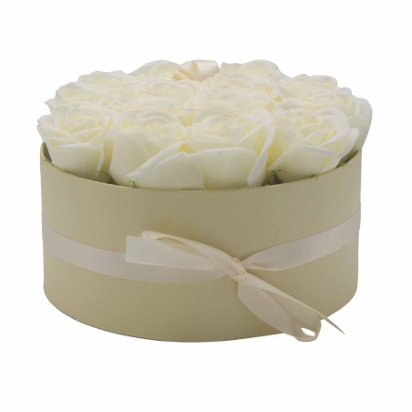 Caja de Regalo - Flor de Jabón  14 Rosas Crema - ronda