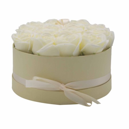 Caja de Regalo - Flor de Jabón  14 Rosas Crema - ronda