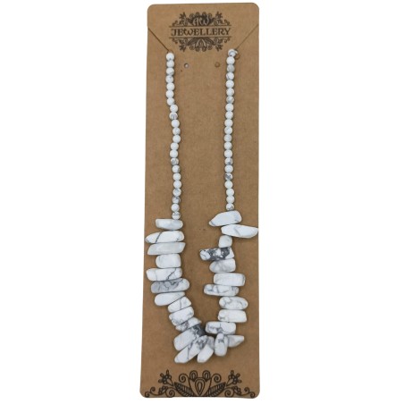 Long Stone Gem Necklace - White Jasper - Peace and friendship