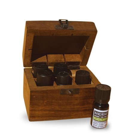 KIT AROMATERAPIE (CUTIE DE LEMN SI 6 ULEIURI ESENTIALE)