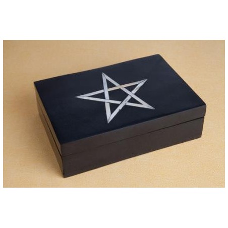 CAIXA DE ESTEATITA PRETA 16X10X6 CM NACAR PENTAGRAMA CAIXA DE TAROT