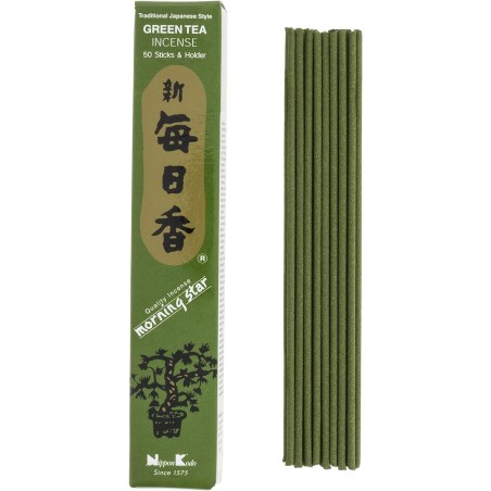 Encens Japonais Étoile du Matin Bois de Santal Thé Vert Thé Vert Nippon Kodo (20g) 50 barres + encensoir