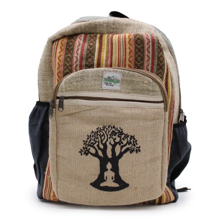 Mochila Grande de Cáñamo - Diseño Árbol de Bohdi - 45x30x10cm