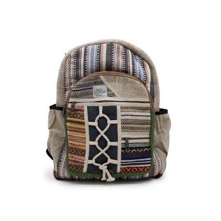 Mochila Grande de Cânhamo - Estilo Corda e Bolsos - 45x30x10cm