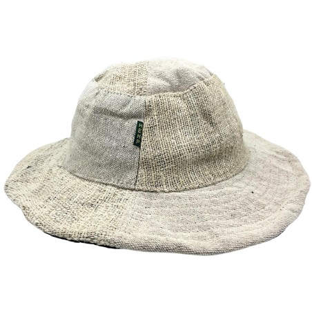 Sombrero de Festival Boho de Cáñamo y Algodón con Parches y Alambres - Natural - HEMP