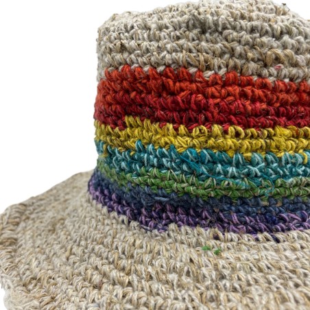 Barret de Festival Boho de Cànem i Cotó Teixit a Mà - Arcoiris