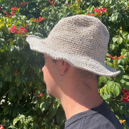 Sombrero de Festival Boho de Cáñamo y Algodón Tejido a Mano - Natural