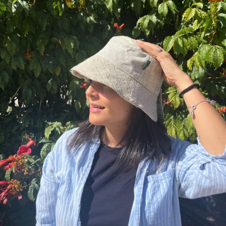 Sombrero de Festival Boho de Cáñamo y Algodón con Parches - Natural