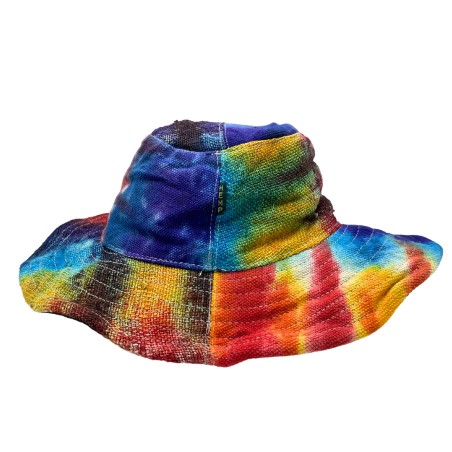 Sombrero de Festival Boho de Cáñamo y Algodón con Parches y Alambres - Tyedye