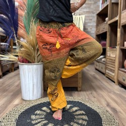 Festival Meditation Hose - Himalaya Print Hohe Taille Orange Unisex Einheitsgröße Hippie 100% Baumwolle Männer/Frauen