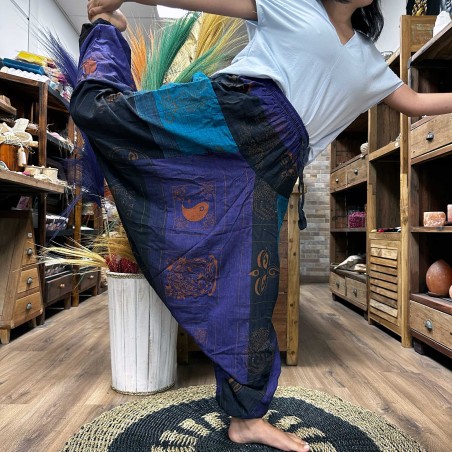 Pantalón Yoga Festivales - Estampado Aladino del Himalaya - Morado Unisex Talla única Hippie 100% Algodón Hombre/mujer