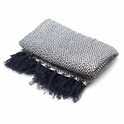 Manta Boho Comfort - 140x200cm - Azul Marino Zigzag - 100% Algodón - Hecho en India