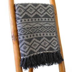 Manta Boho Comfort - 140x200cm - Gris Geométrico - 100% Algodón - Hecho en India