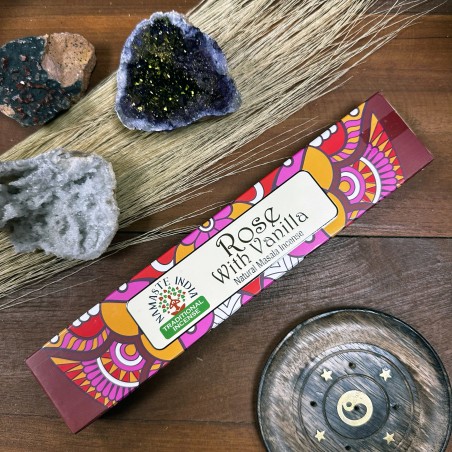 Incienso Namaste Mandala Masala - Rosa y Vainilla - Tradicional de India Agarbathi - Hecho a Mano