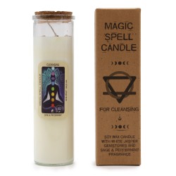 VELA HECHIZO MÁGICO - LIMPIEZA - CON PIEDRAS PRECIOSAS DE JASPE BLANCO Y SALVIA Y MENTA