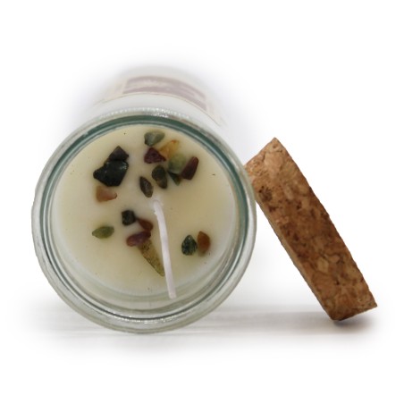 VELA HECHIZO MÁGICO - AMISTAD - CON PIEDRAS PRECIOSAS DE ÁGATA MUSGO Y FRAGANCIA DE LUNA DE TERCIOPELO