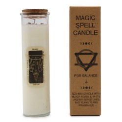 VELA HECHIZO MÁGICO - EQUILIBRIO - CON PIEDRAS PRECIOSAS DE ÁGATA NEGRA Y JASPE BLANCO E YLANG YLANG