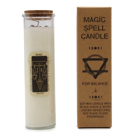 VELA HECHIZO MÁGICO - EQUILIBRIO - CON PIEDRAS PRECIOSAS DE ÁGATA NEGRA Y JASPE BLANCO E YLANG YLANG