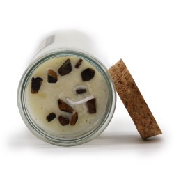 VELA HECHIZO MÁGICO - CONFIANZA - CON OJO DE TIGRE   PIEDRAS PRECIOSAS Y CANELA