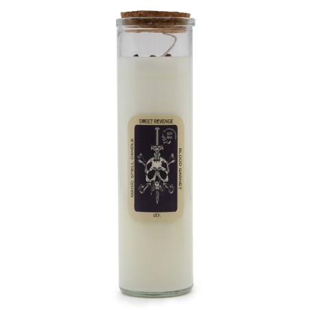 VELA HECHIZO MÁGICO - DULCE VENGANZA - CON PIEDRAS PRECIOSAS DE GRANATE DE SANGRE Y FRAGANCIA DE LIRIO