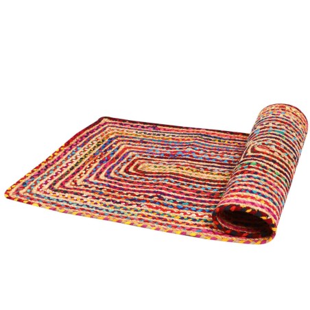 ALFOMBRA DE YUTE ESHA RUNNER COLORIDA - 60x110cm - ALGODÓN Y YUTE - HECHO A MANO EN INDIA