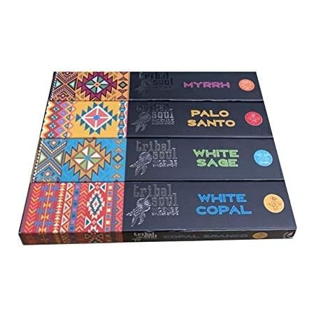 Incienso Tribal Soul - Surtido - Myrrh - Palo Santo - White Sage - White Copal - 4 Cajas x 15g -