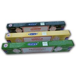 Lote Incienso Aromático x 3 Satya Incienso Vainilla + Jazmín + Patchouli | Incienso Natural Aromaterapia | 3 Cajas de 15 grs.