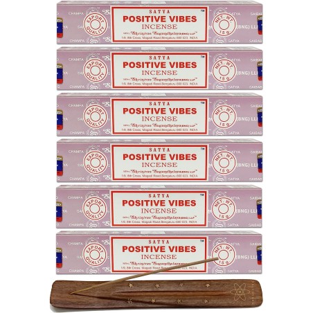 Lot de 6x Tamaie Satya Positive Vibes - Positive Vibes - 6 pachete de 15gr. + 1 suport de tămâie din lemn de mango
