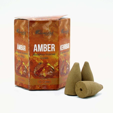 CONOS INCIENSO BLACKFLOW AMBAR - AMBER - FLUJO INVERSO - MASALA AROMATIKA - HECHO EN INDIA - Caja de 10 conitos