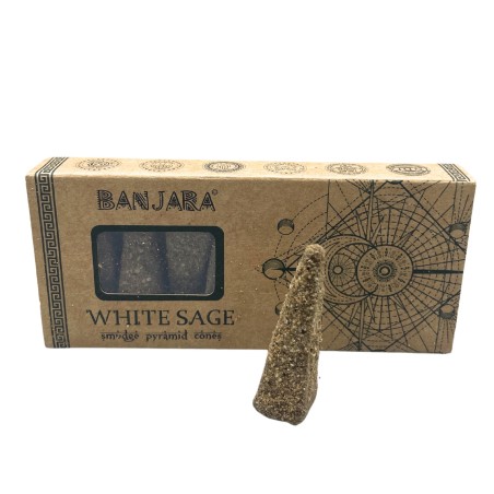 Conos Incienso de Piramide Banjara Smudge - Salvia Blanca - White Sage - Hecho a Mano - Orgánico - Hecho en India
