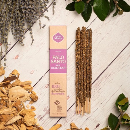 Incienso Palo Santo con Violetas Sagrada Madre - Sahumerio 8 varillas gruesas
