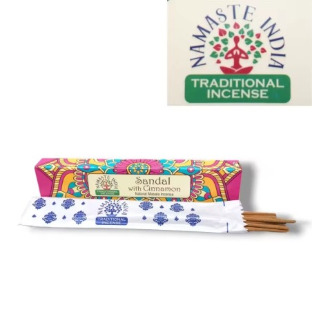 Incienso Namaste Masala Mandala Natural - Sándalo con Canela - Tradicional de India Agarbathi - Hecho a Mano