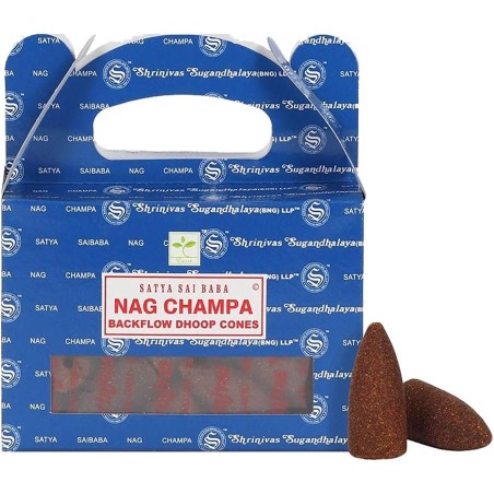 SATYA Conos de Reflujo Nag Champa  - Blackflow Dhoop Cones - Cajita de 24 conos