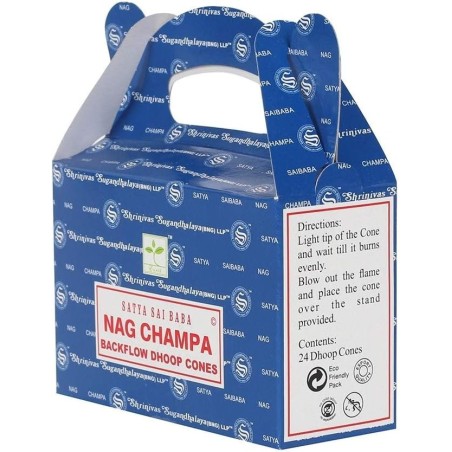 SATYA Conos de Reflujo Nag Champa  - Blackflow Dhoop Cones - Cajita de 24 conos