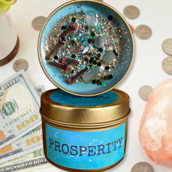Vela de Cera de Soja artesanal | Prosperidad | Prosperity | Con Cristales | Raven's Hearth | Made in California, USA | 8oz
