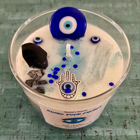 Vela de Cera de Soja artesanal | Protección| Evil Eye |Ojo Turco y Mano de Fátima| Raven's Hearth | Made in California, USA