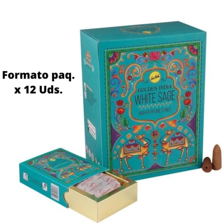 Conos Incienso Reflujo Salvia Blanca - Golden India Sree Vani - Paquetito de 12 conos