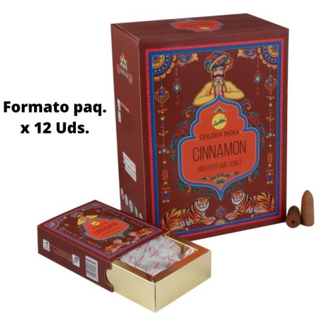 Conos Incienso Reflujo Canela - Golden India - Paquetito de 12 conos