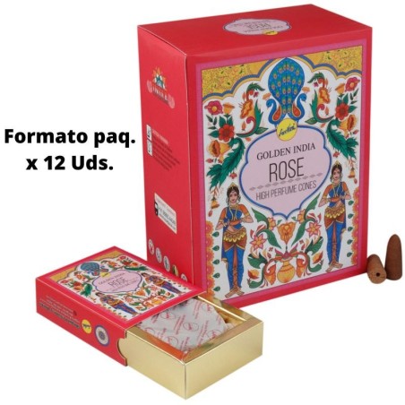 Conos Incienso Reflujo Rosa - Golden India - Paquetito de 12 conos