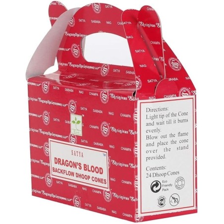 Cones de refluxo de sangue de dragão SATYA - Sangue de dragão - Cones Dhoop Blackflow - Caixa com 24 cones