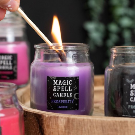 VELAS CRISTAL MÁGICA - MAGIC SPELL - PROSPERITY - PROSPERIDAD - VELA EN FRASCO DE CRISTAL MORADA LAVANDA - SPIRIT OF EQUINOX