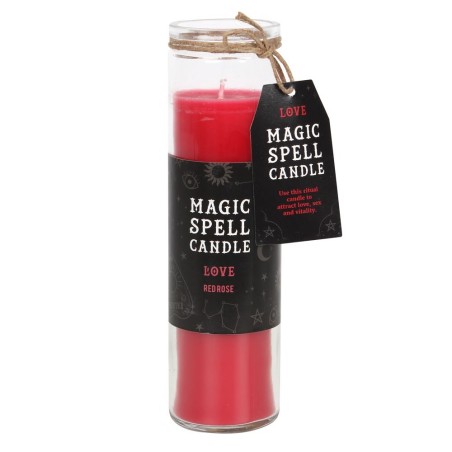 VELAS TUBO MÁGICA - MAGIC SPELL TUBE CANDLE - LOVE - AMOR- VELA TUBO CRISTAL ROJA ROSAS 21CM - SPIRIT OF EQUINOX