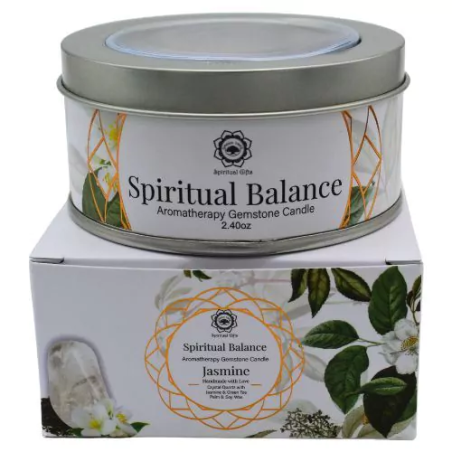 Jasmin ritualiserat sojavaxljus med kristallkvartsstenar - Andlig balans - Grönt trädljus - 70gr.