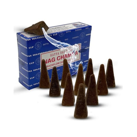 SATYA Nag Champa Cônes d’Encens Reflux - Blackflow Dhoop Cones - Boîte de 10 cônes