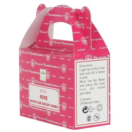 SATYA Conos de Reflujo Rosa Rose - Blackflow Dhoop Cones - Cajita de 24 conos