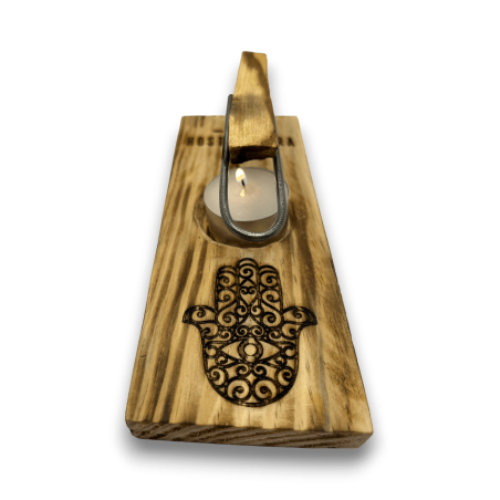 Queimador e porta-incenso Palo Santo | Porta-incenso | Hamsa Design - Mão de Fátima | Madeira Natural | Feito à mão
