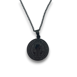 Collar Medalla Cruz de San Benito - Negro Acero...